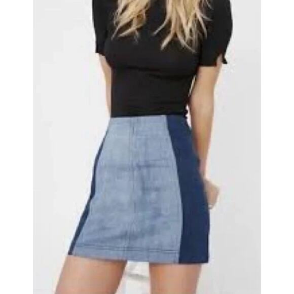 free people modern femme 2  TWO TONE DENIM MINI SKIRT size 0 - Picture 1 of 8